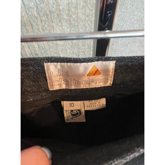 Vintage 80s Liz Claiborne Straight Gray Wool Blend Pleated Skirt with Pockets - Picture 8 of 10